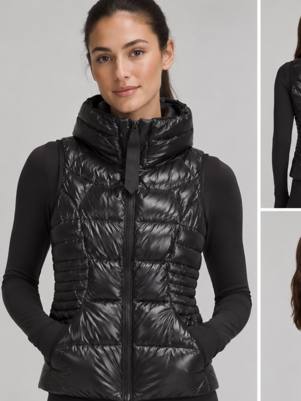 lululemon athletica Shiny Black Quilted Puffer Vest with High Collar
